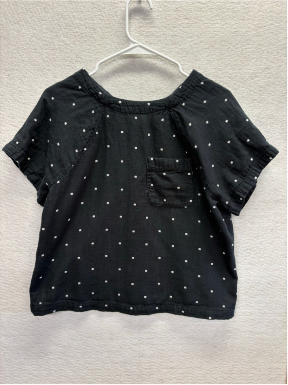 Madewell "Do Well" Black Square Polka Dot Button-Back Crop Top - Size S